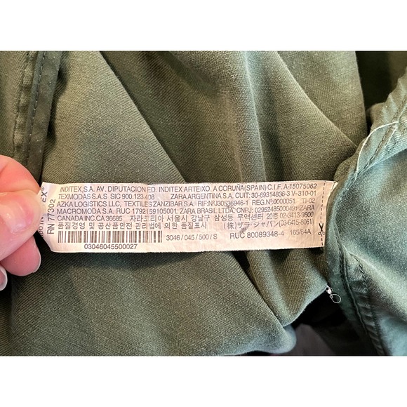 Zara Olive Green Light Weight Trench Coat Duster Jacket Belted Waist Tied - Picture 9 of 15